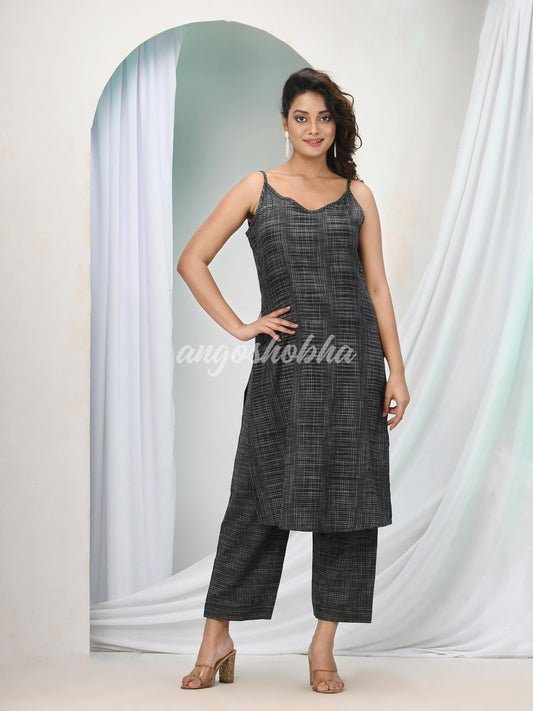 Grey Cotton Bengal Handwoven Kurta Set