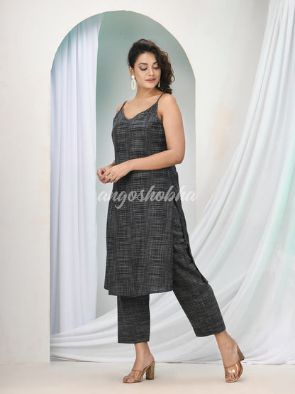 Grey Cotton Bengal Handwoven Kurta Set