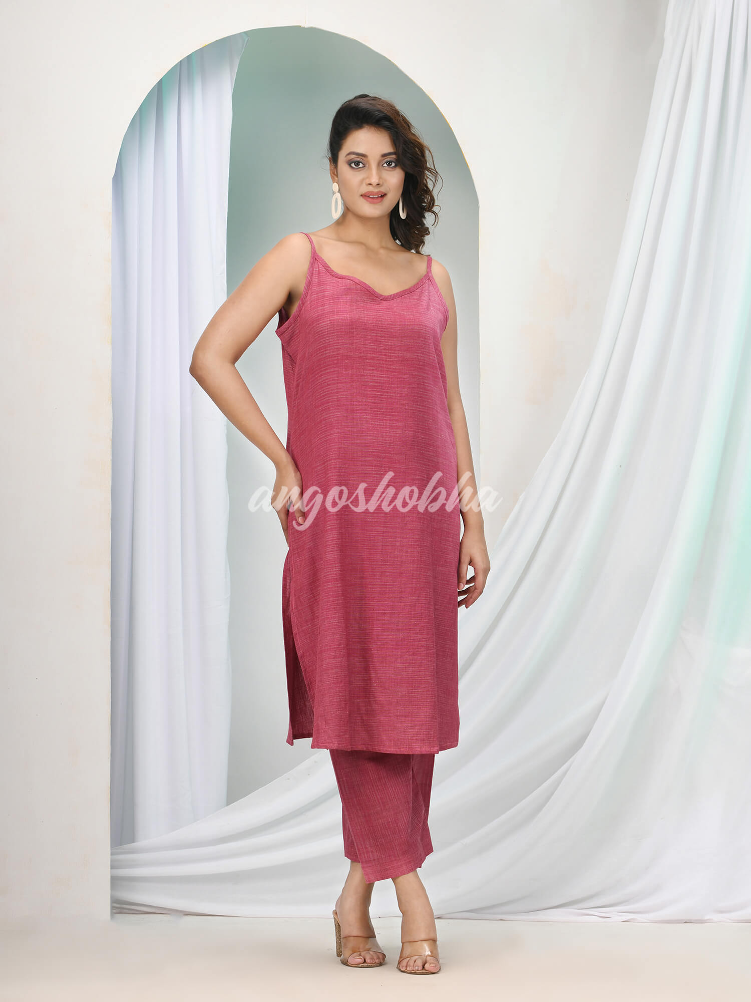 Magenta Cotton Bengal Handwoven Kurta Set