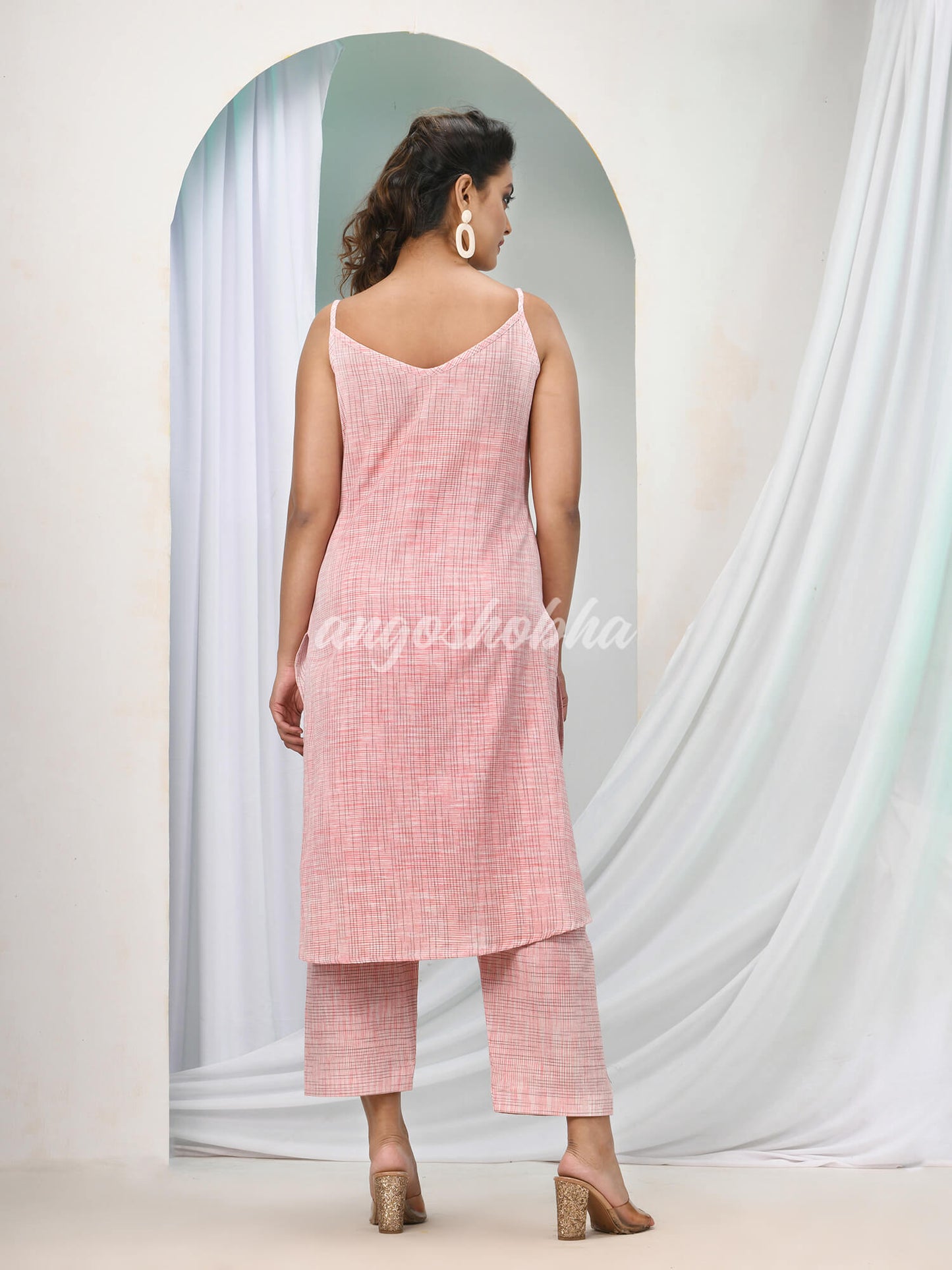 Light Pink Cotton Bengal Handwoven Kurta Set