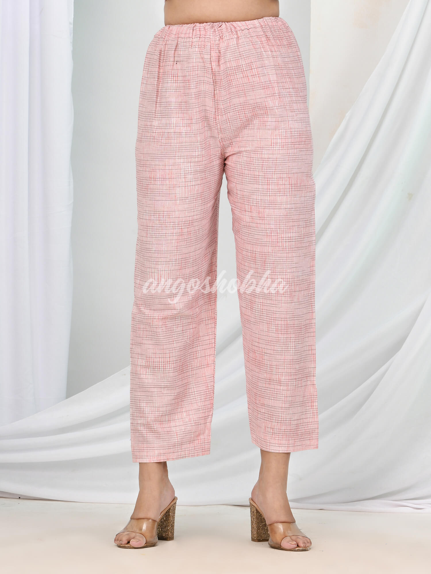 Light Pink Cotton Bengal Handwoven Kurta Set