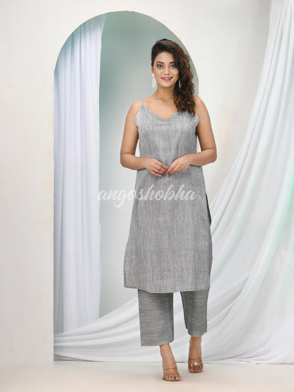 Grey Cotton Bengal Handwoven Kurta Set