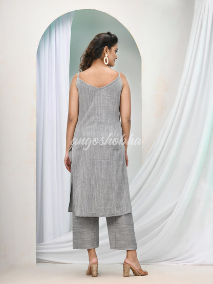 Grey Cotton Bengal Handwoven Kurta Set