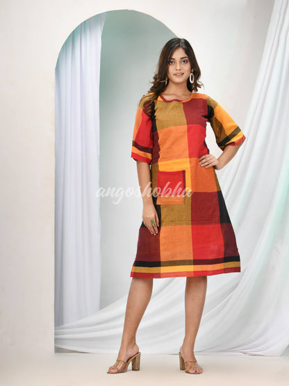 Multicolour Cotton Bengal Handwoven One Piece