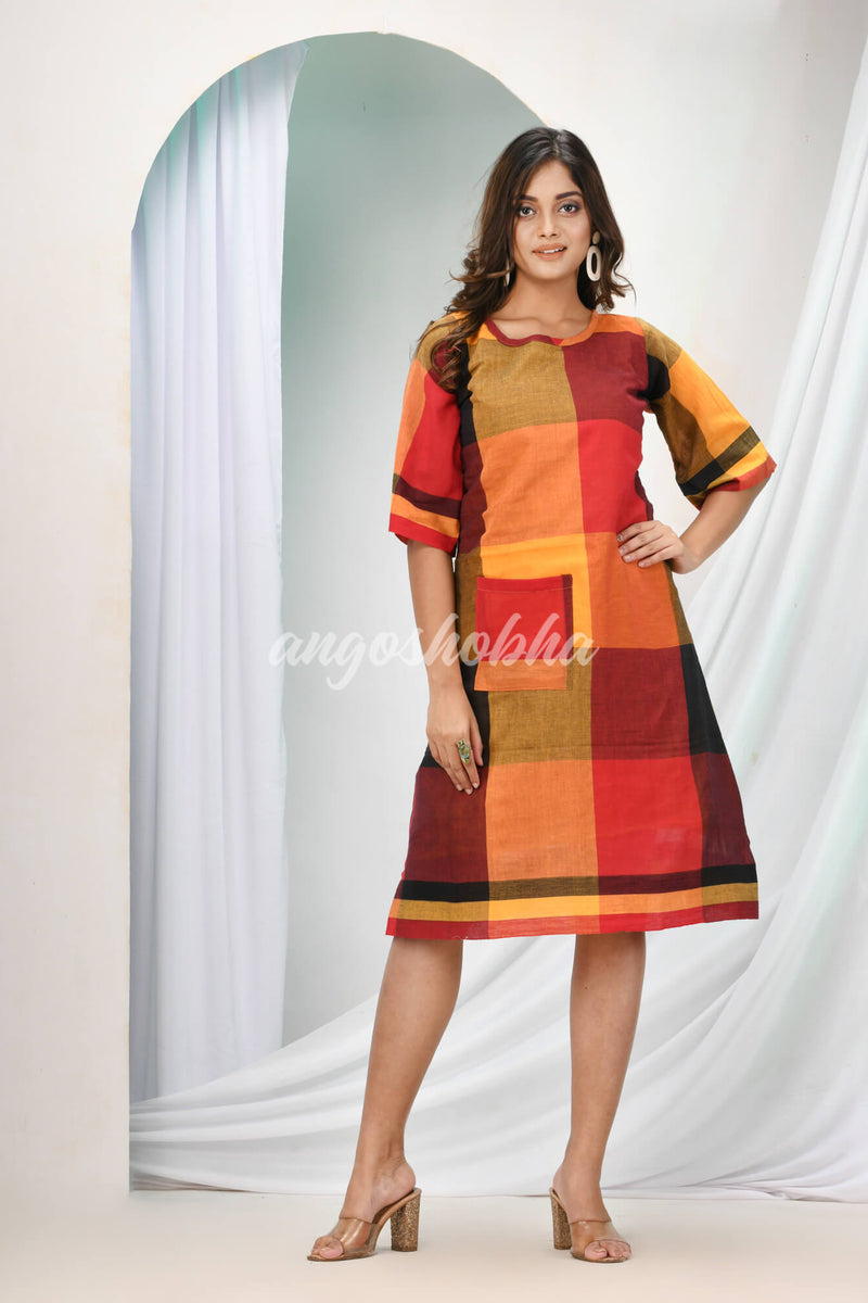 Multicolour Cotton Bengal Handwoven One Piece