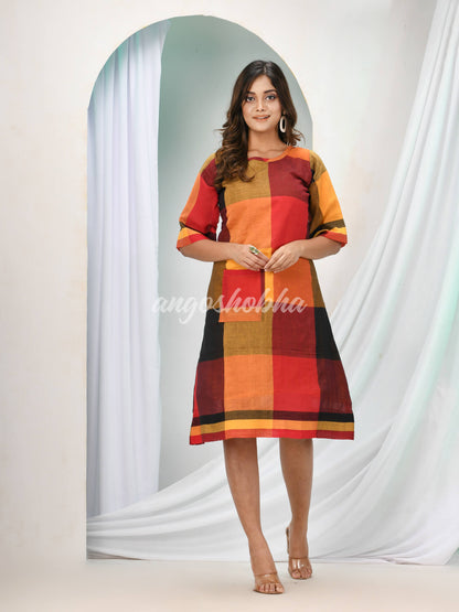 Multicolour Cotton Bengal Handwoven One Piece