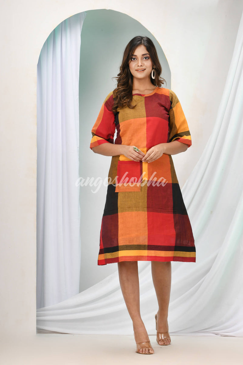 Multicolour Cotton Bengal Handwoven One Piece