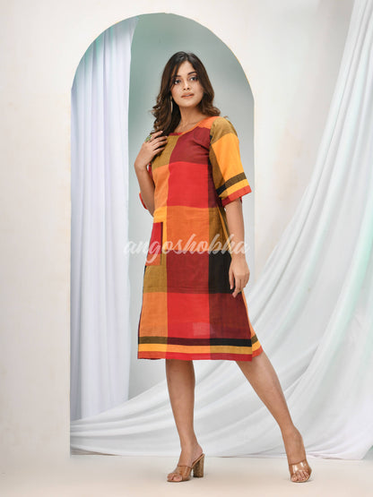 Multicolour Cotton Bengal Handwoven One Piece