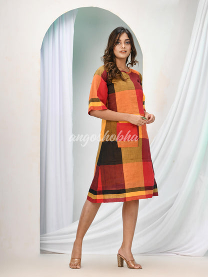 Multicolour Cotton Bengal Handwoven One Piece