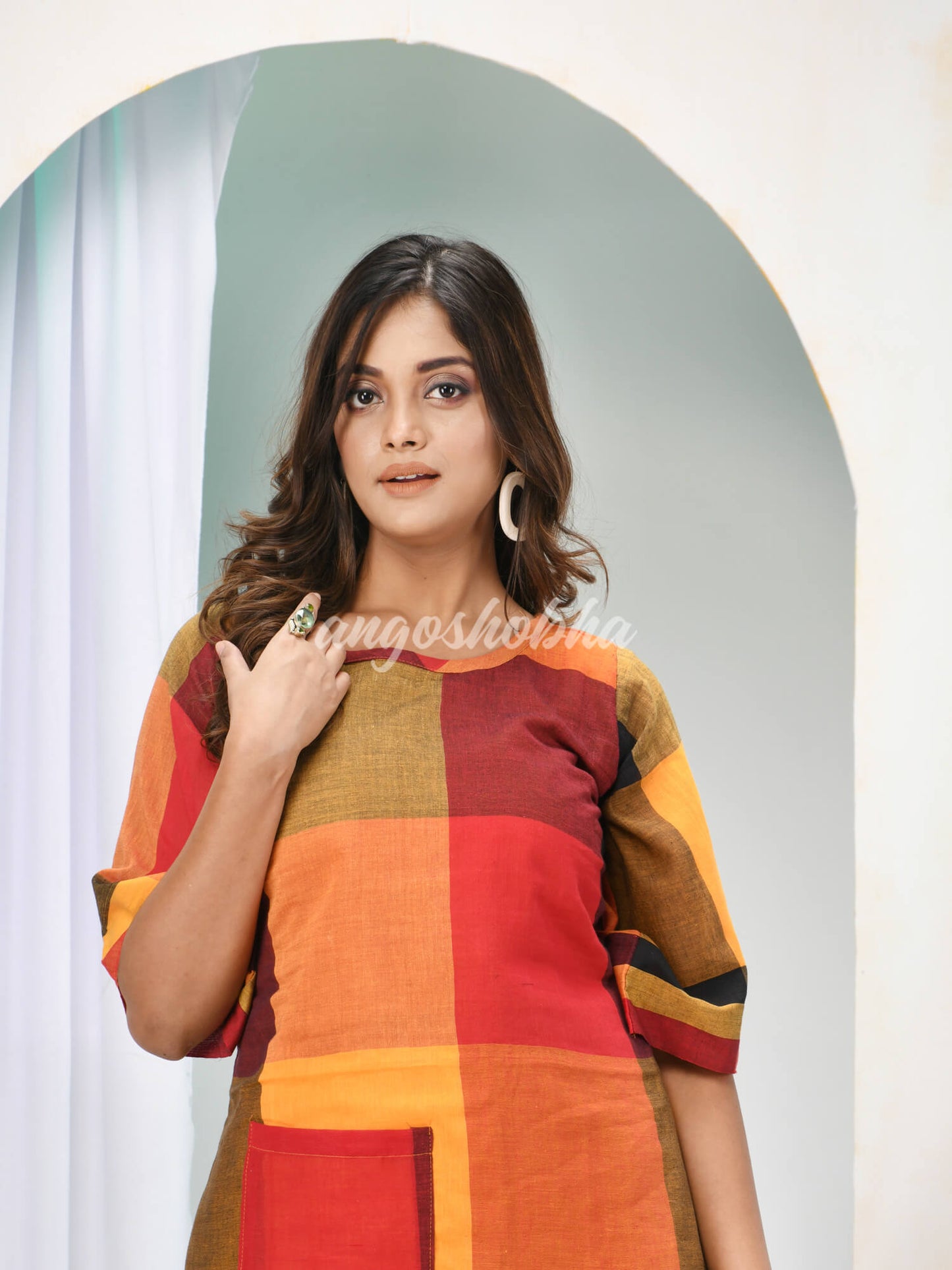 Multicolour Cotton Bengal Handwoven One Piece