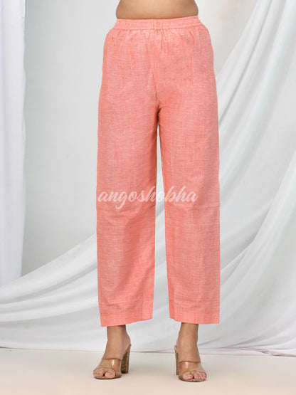 Peach Cotton Bengal Handwoven Kurta Set