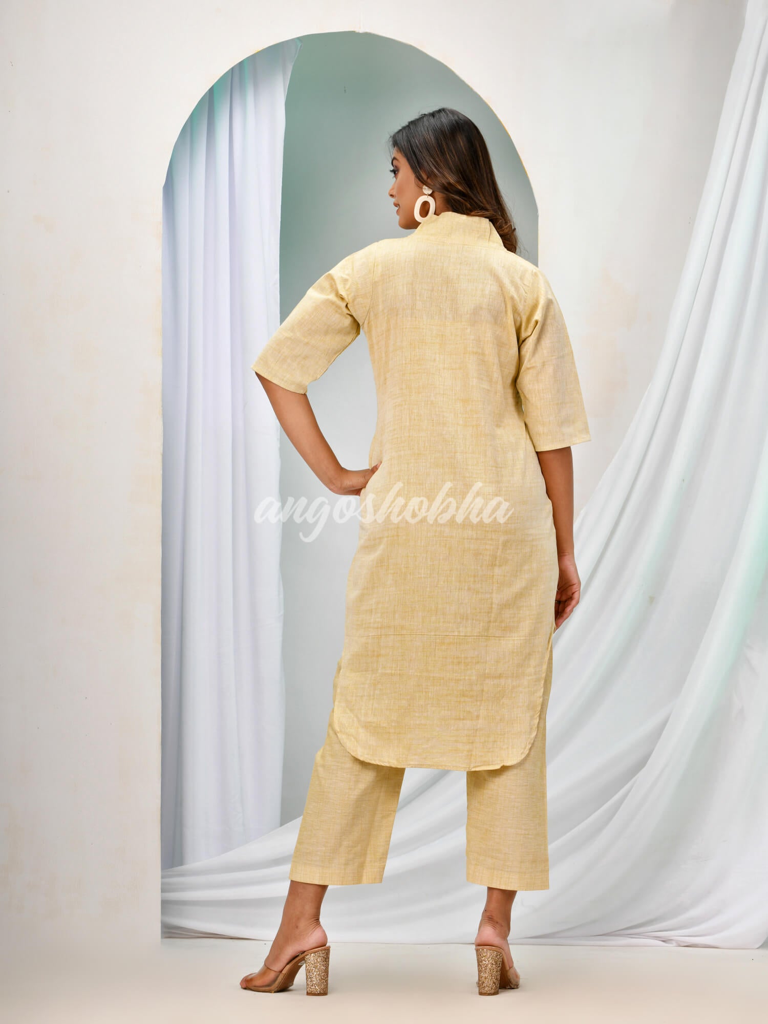 Beige Cotton Bengal Handwoven Kurta Set