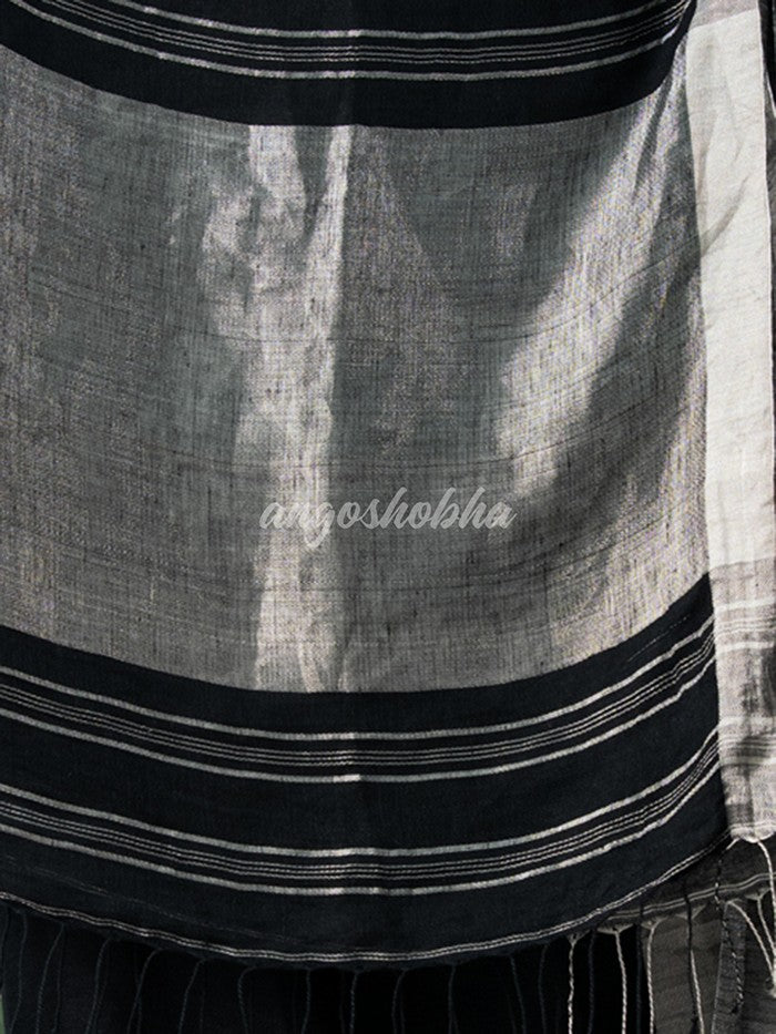 BlackTraditional Handloom Linen Saree
