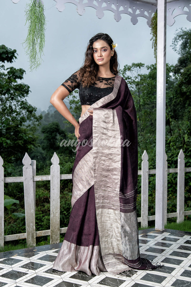 WineTraditional Handloom Linen Saree
