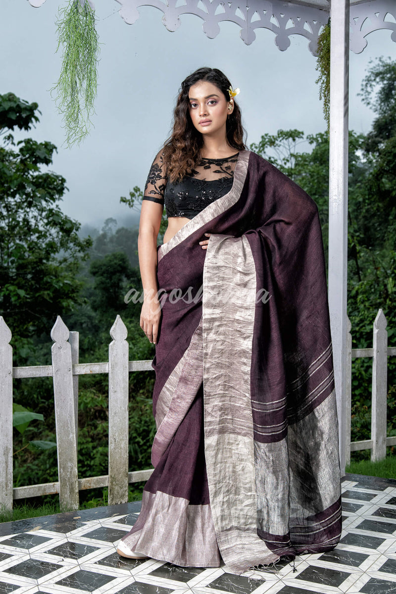 WineTraditional Handloom Linen Saree