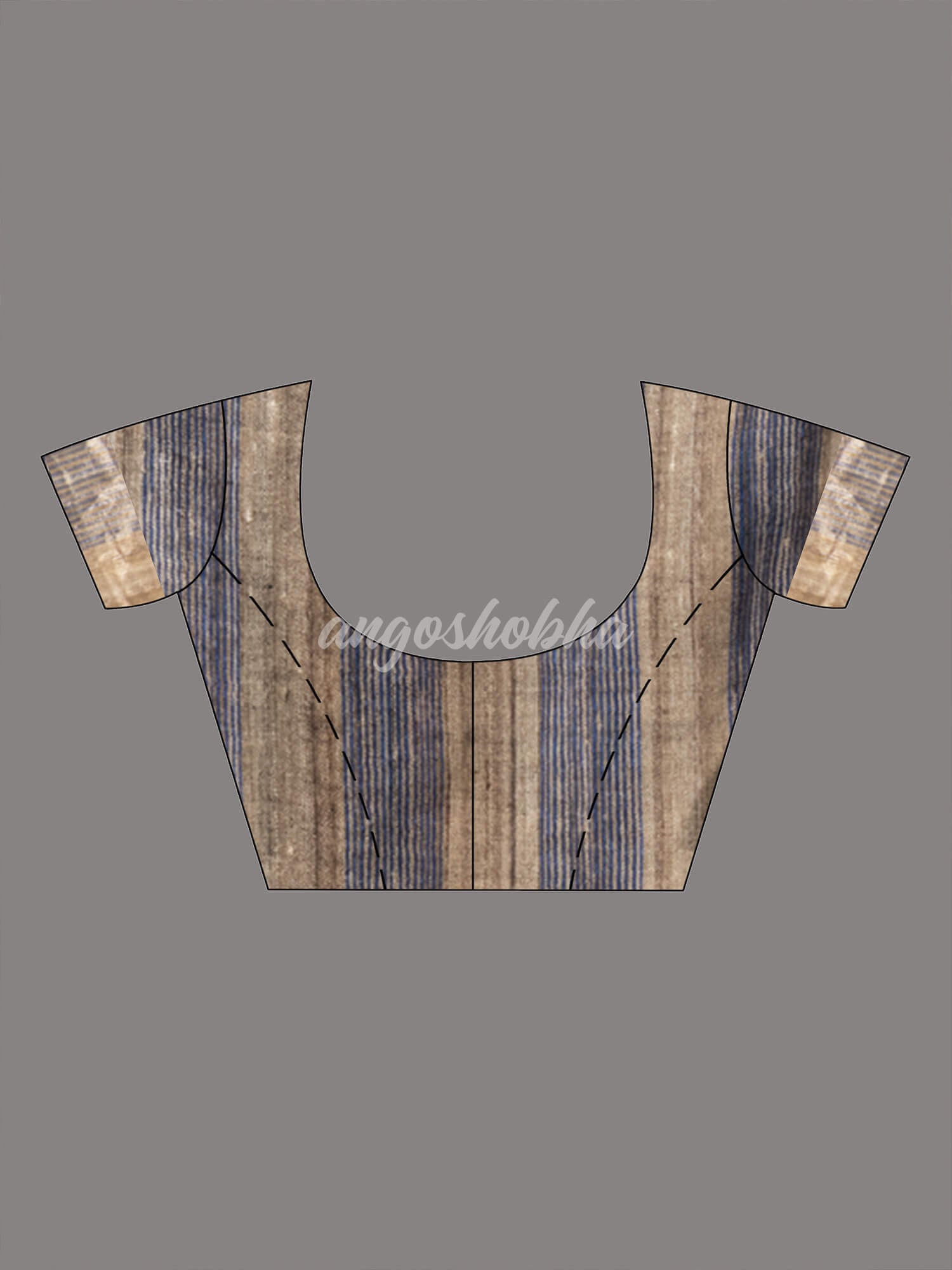 Blue Linen Body with Red & Beige Box Design Bronze Border Multi Color Tassels Pallu Handwoven Saree