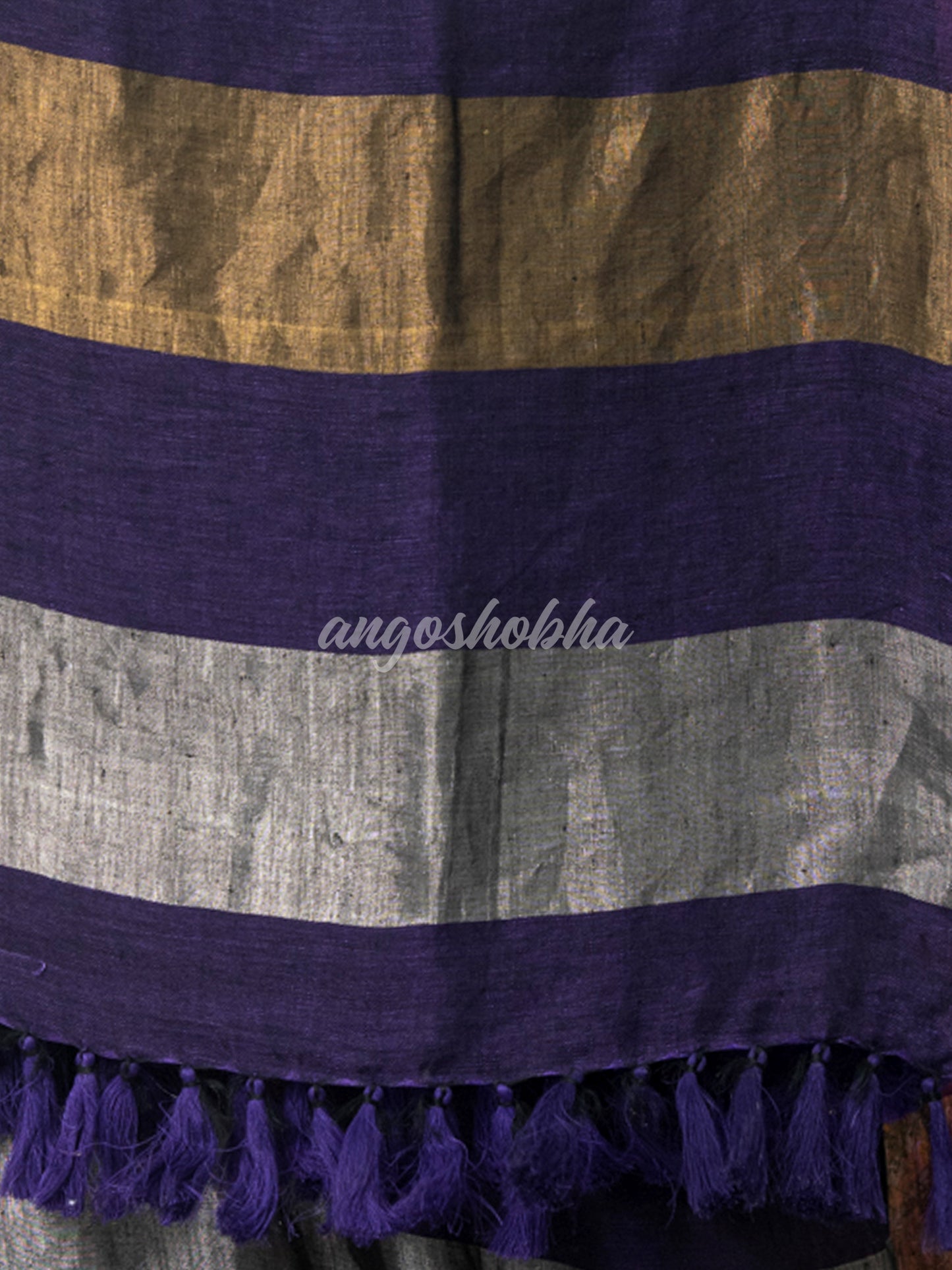 Purple Linen Multicolor Tissue Body with Purple Tassels Handwoven Saree