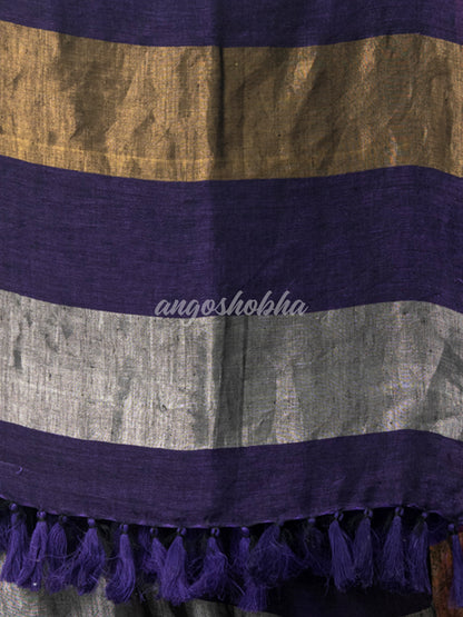 Purple Linen Multicolor Tissue Body with Purple Tassels Handwoven Saree