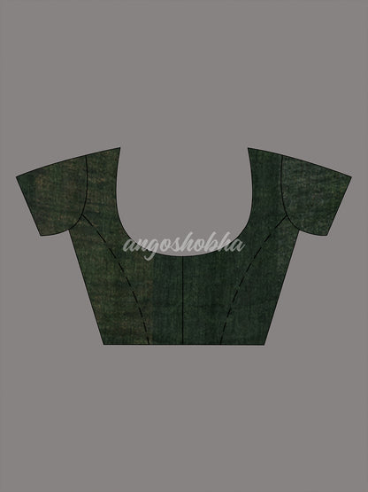 Bottle Green Linen Multicolor Tissue Body with Bottle Green Tassels Handwoven Saree