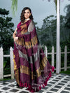 Magenta Linen Multicolor Tissue Body with Magenta Tassels Handwoven Saree