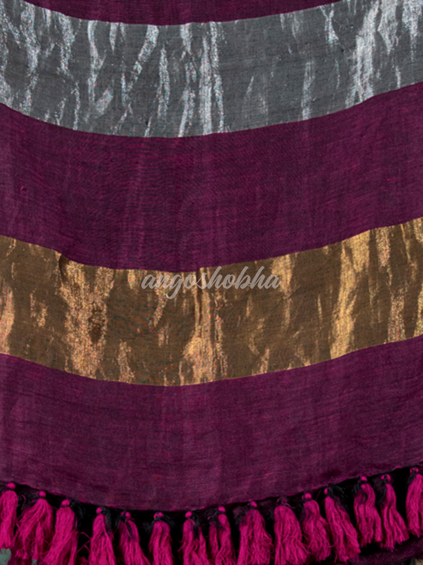Magenta Linen Multicolor Tissue Body with Magenta Tassels Handwoven Saree