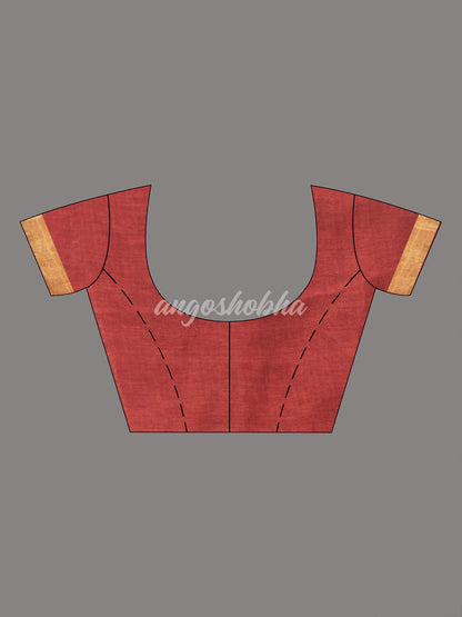 Rust Linen Golden and silver  Stripes Body with Golden Border Bengal Handwoven Saree