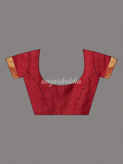 Maroon Linen Silver & Golden Stripes Body with Golden Border Bengal Handwoven Saree