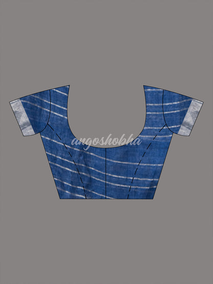 Blue Linen Silver Check Body with Silver Border & Pallu Bengal Handwoven Saree