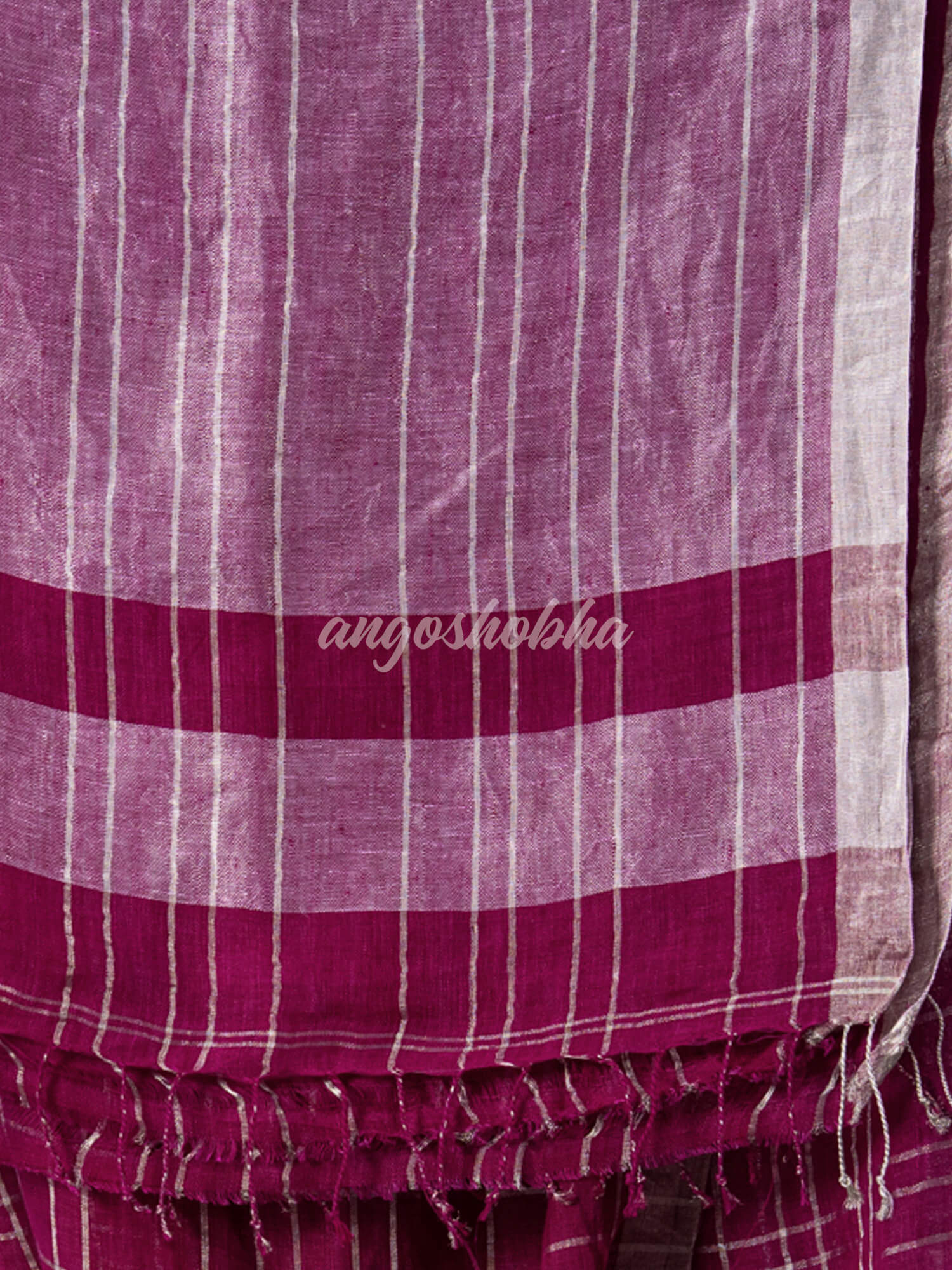 Magenta Linen Silver Check Body with Silver Border & Pallu Bengal Handwoven Saree