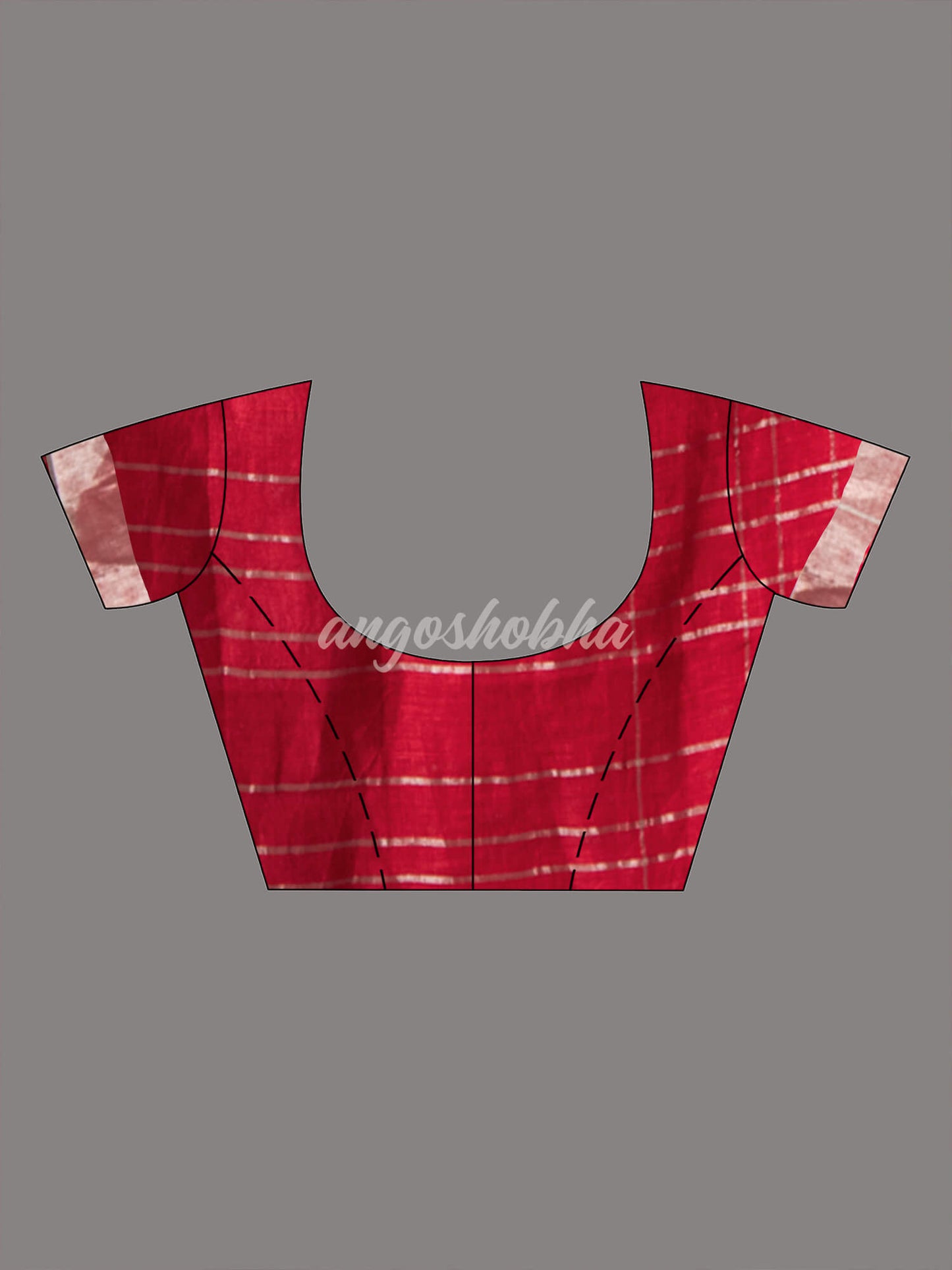 Red Linen Silver Check Body with Silver Border & Pallu Bengal Handwoven Saree