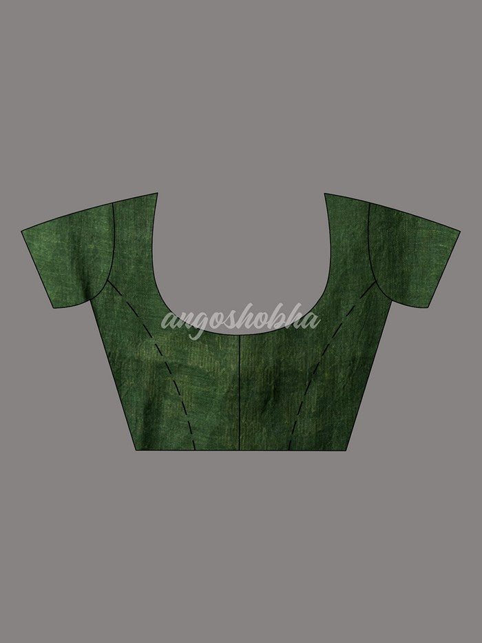 Bottle Green Jamdani Handwoven Linen Saree