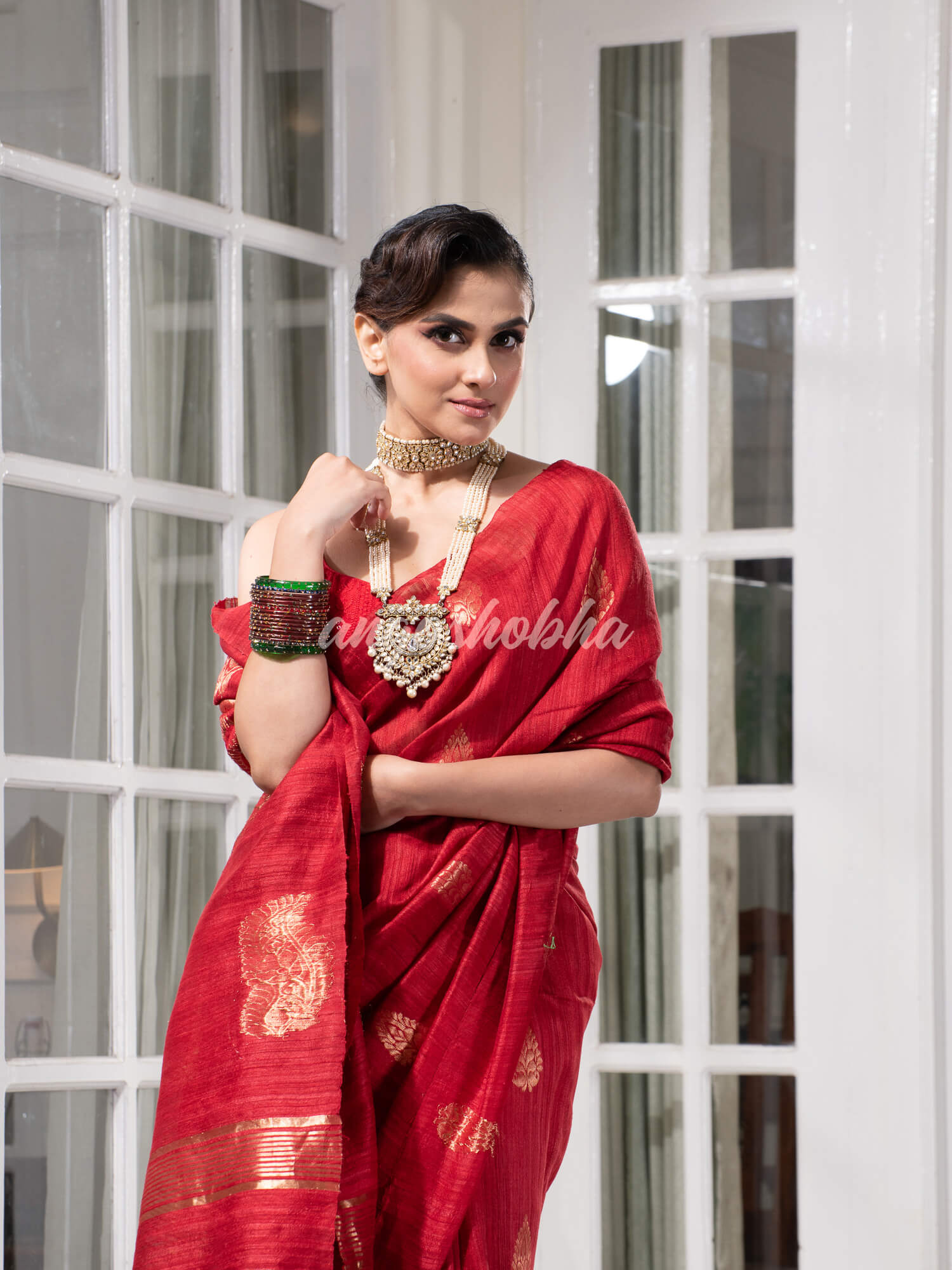 Maroon Matka Body with Golden Motifs & Kolka Pallu Handwoven Saree