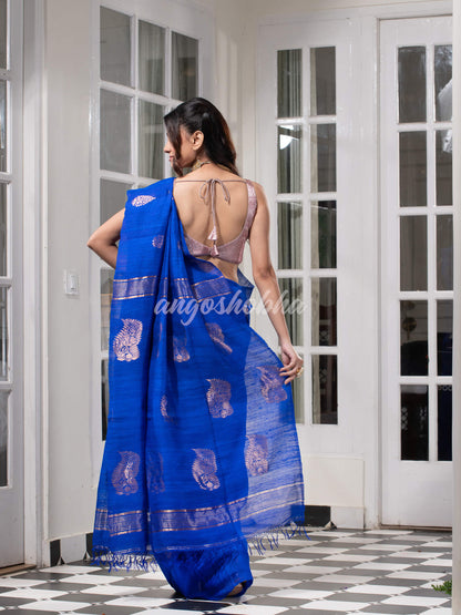 Royal Blue Matka Body with Golden Motifs & Kolka Pallu Handwoven Saree