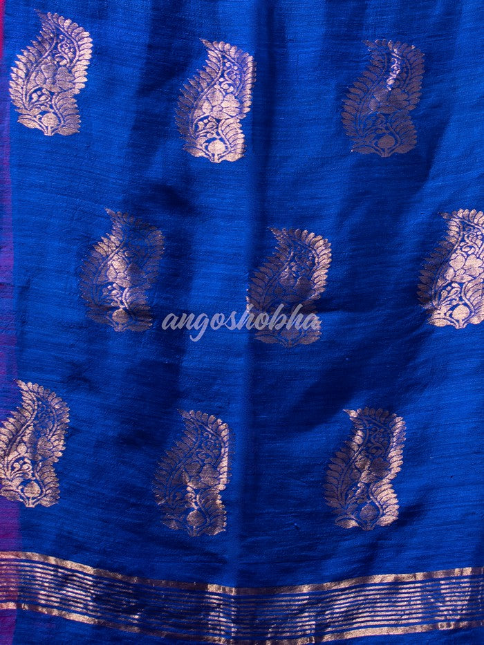 Royal Blue Matka Body with Golden Motifs & Kolka Pallu Handwoven Saree