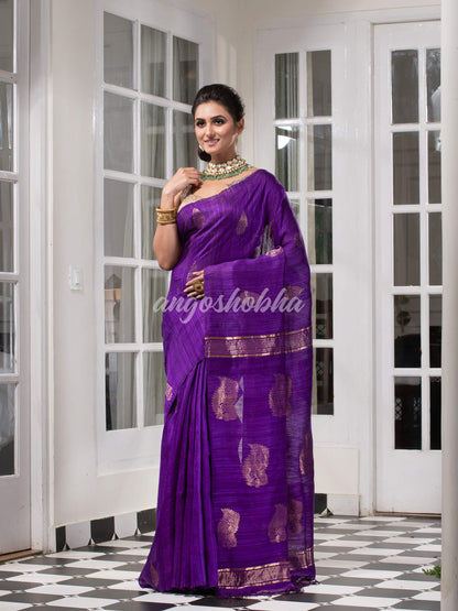 Purple Matka Body with Golden Motifs & Kolka Pallu Handwoven Saree