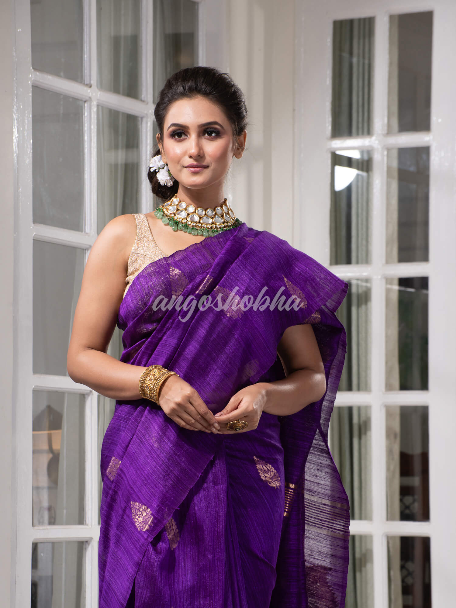 Purple Matka Body with Golden Motifs & Kolka Pallu Handwoven Saree