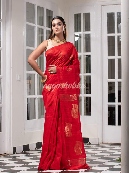 Red Matka Body with Golden Motifs & Kolka Pallu Handwoven Saree