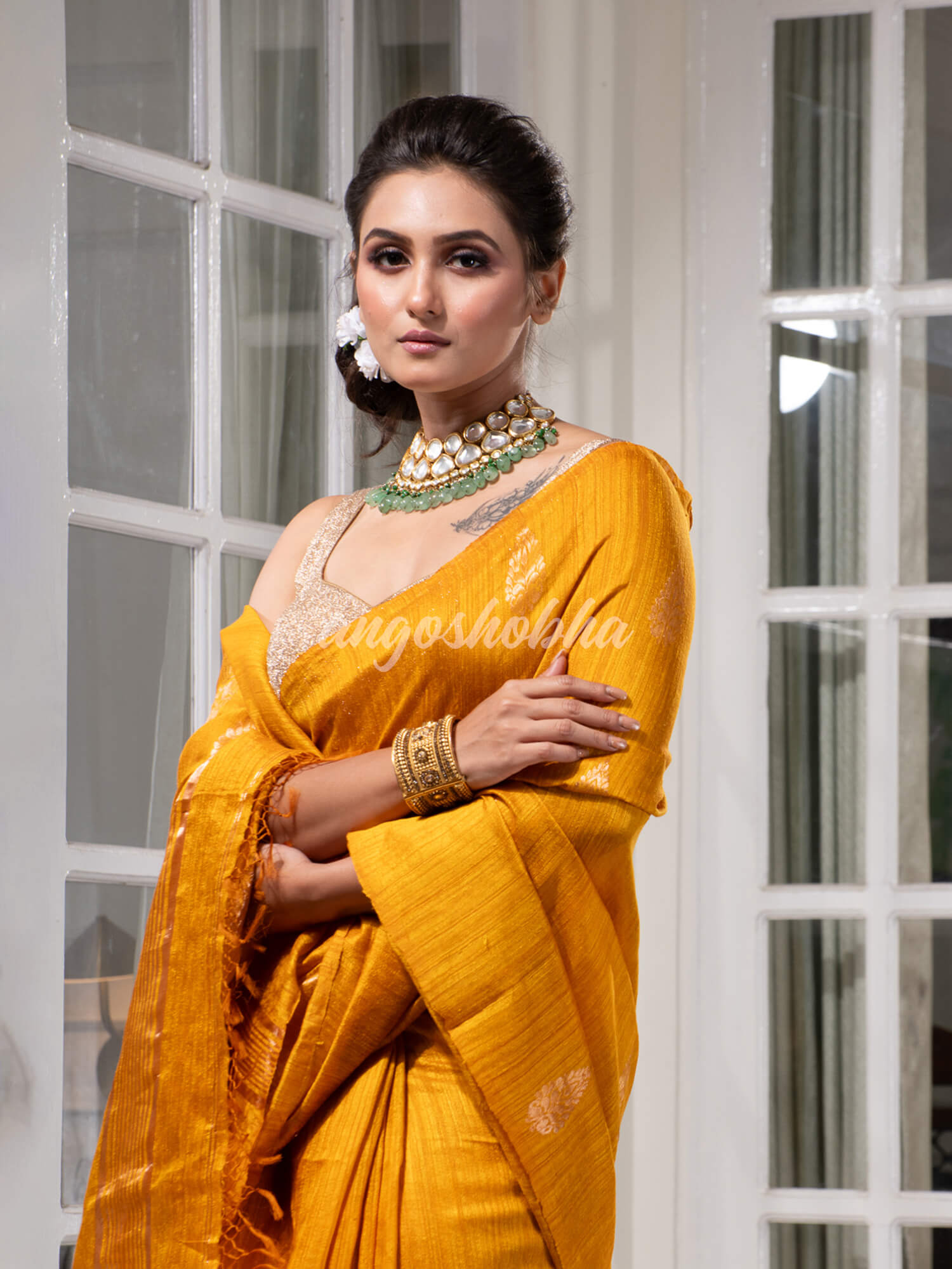 Yellow Matka Body with Golden Motifs & Kolka Pallu Handwoven Saree