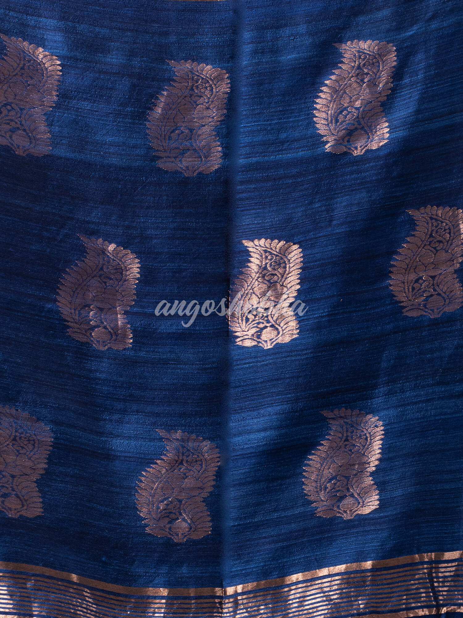 Navy Blue Matka Body with Golden Motifs & Kolka Pallu Handwoven Saree