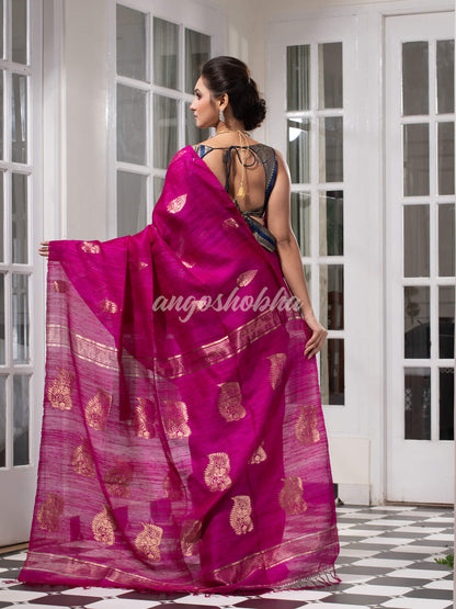 Magenta  Matka Body with Golden Motifs & Kolka Pallu Handwoven Saree