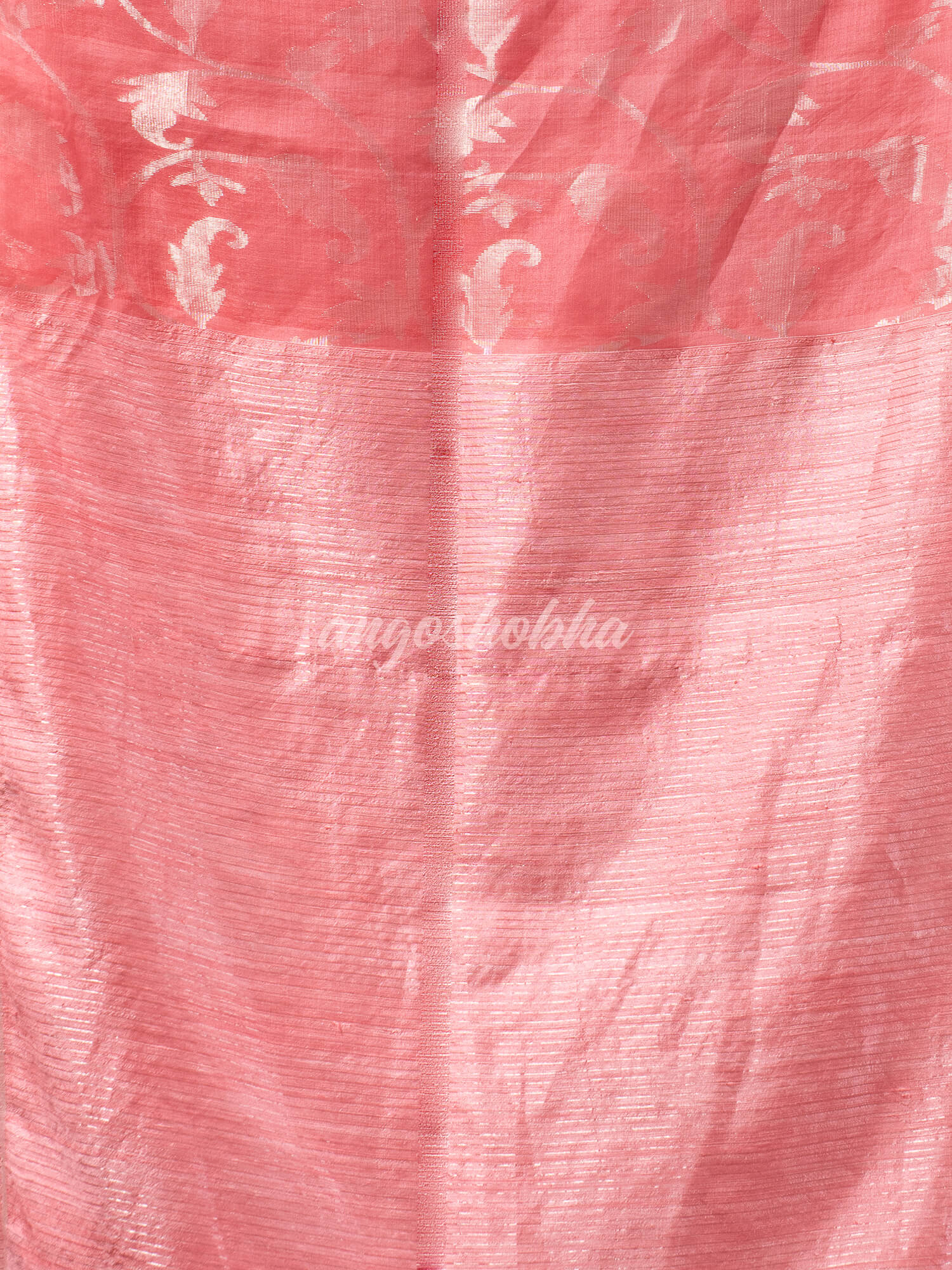 Libas Pink Silk Matka Body Creeper Design all over Silver Zari Check Pallu Handwoven Saree