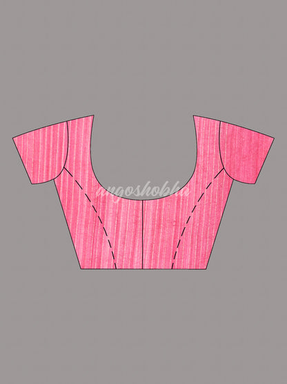 Pink Silk Matka Body Creeper Design all over Silver Zari Check Pallu Handwoven Saree