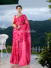 Pink Silk Matka Body Creeper Design all over Silver Zari Check Pallu Handwoven Saree