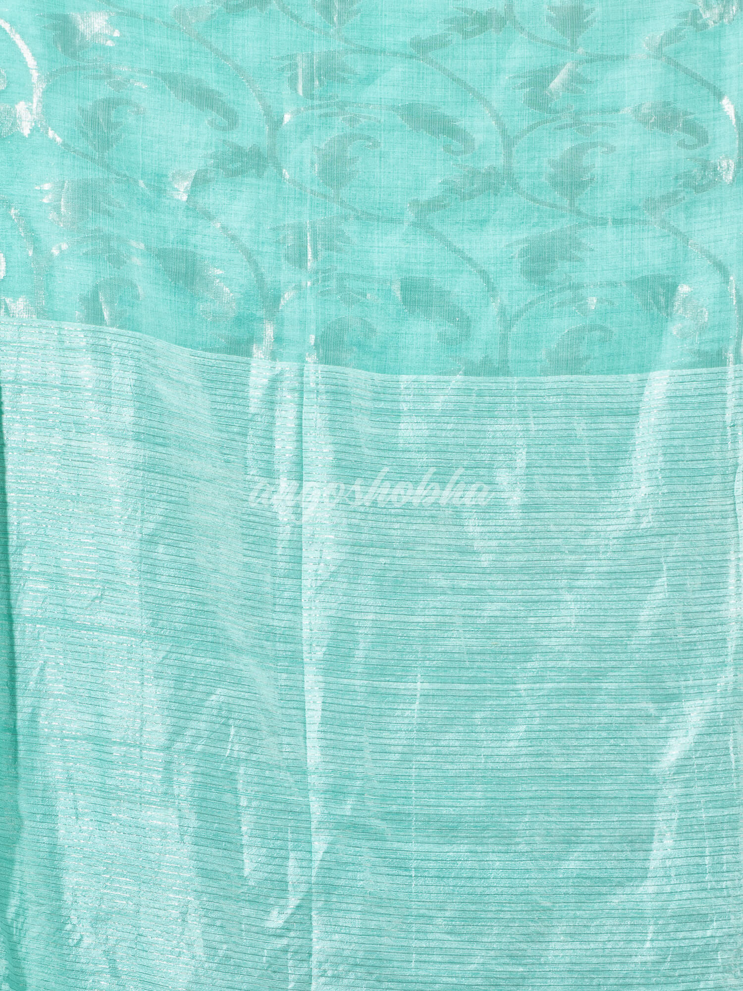 Aqua Silk Matka Body Creeper Design all over Silver Zari Check Pallu Handwoven Saree