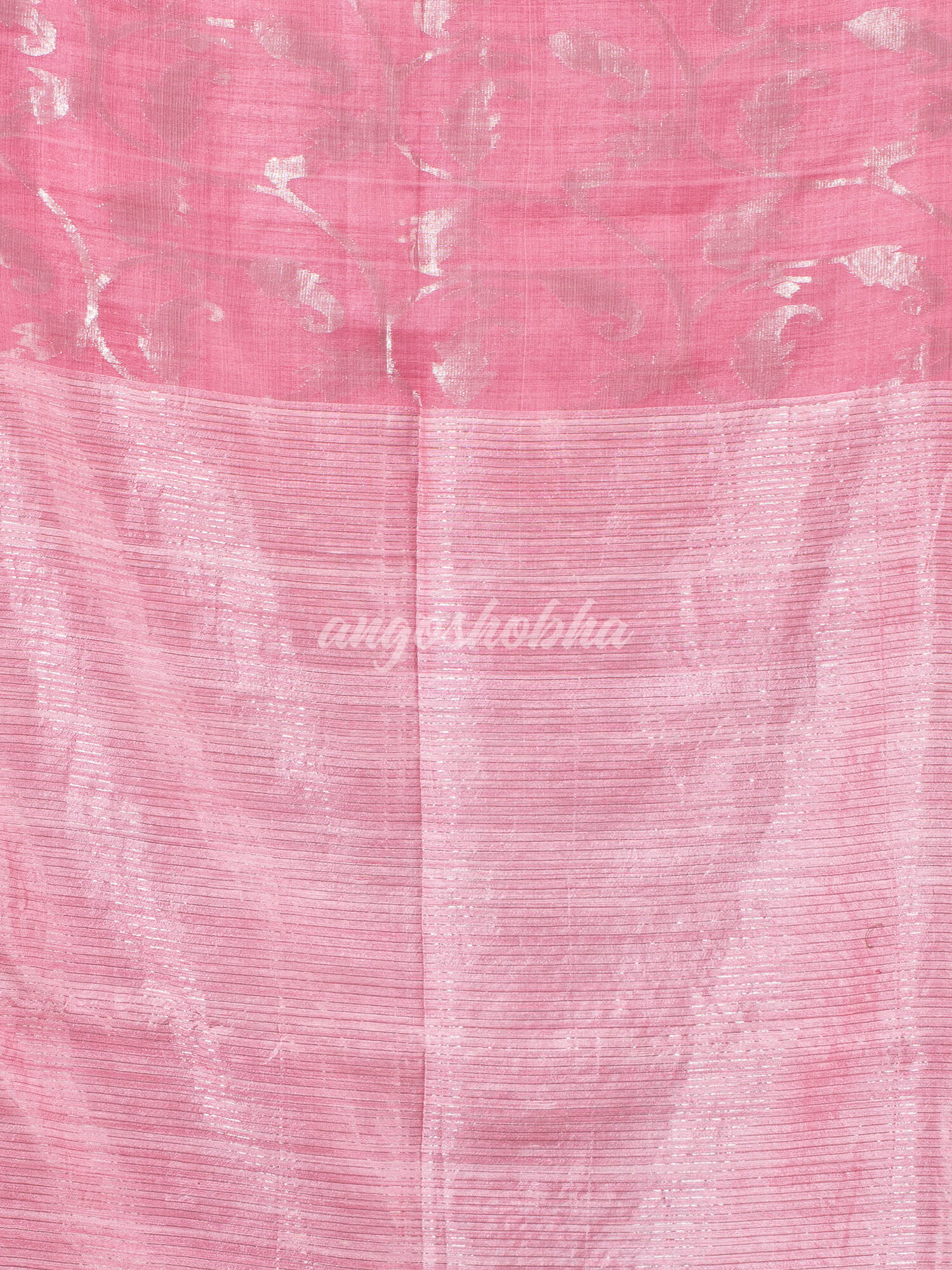 Onion Pink Silk Matka Body Creeper Design all over Silver Zari Check Pallu Handwoven Saree