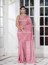 Onion Pink Silk Matka Body Creeper Design all over Silver Zari Check Pallu Handwoven Saree