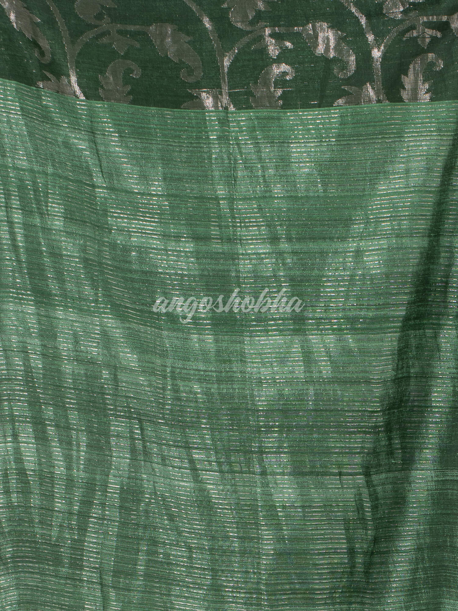 Dark Green Silk Matka Body Creeper Design all over Silver Zari Check Pallu Handwoven Saree