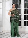 Dark Green Silk Matka Body Creeper Design all over Silver Zari Check Pallu Handwoven Saree