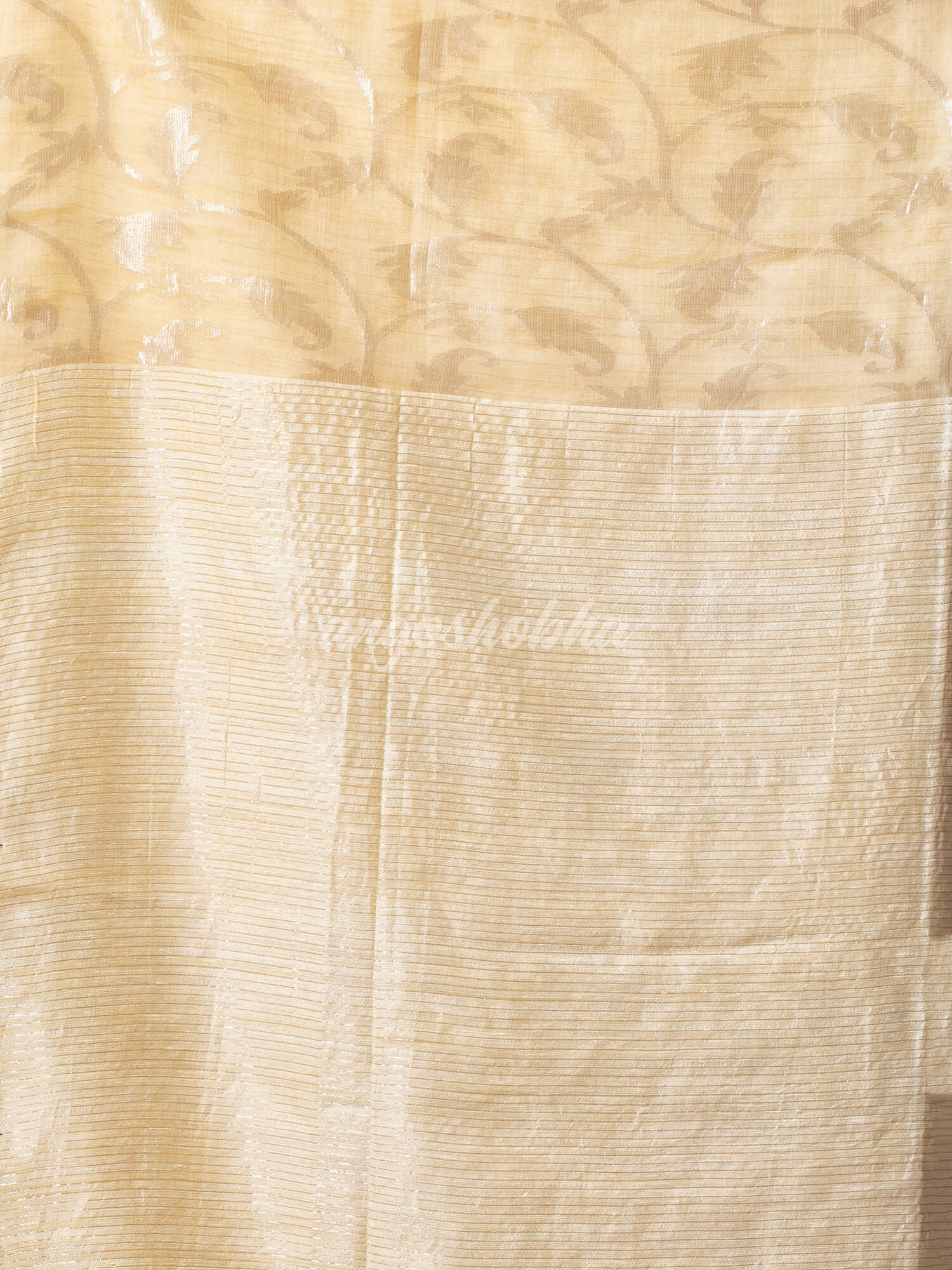 Champagne Skin Tone Silk Matka Body Creeper Design all over Silver Zari Check Pallu Handwoven Saree