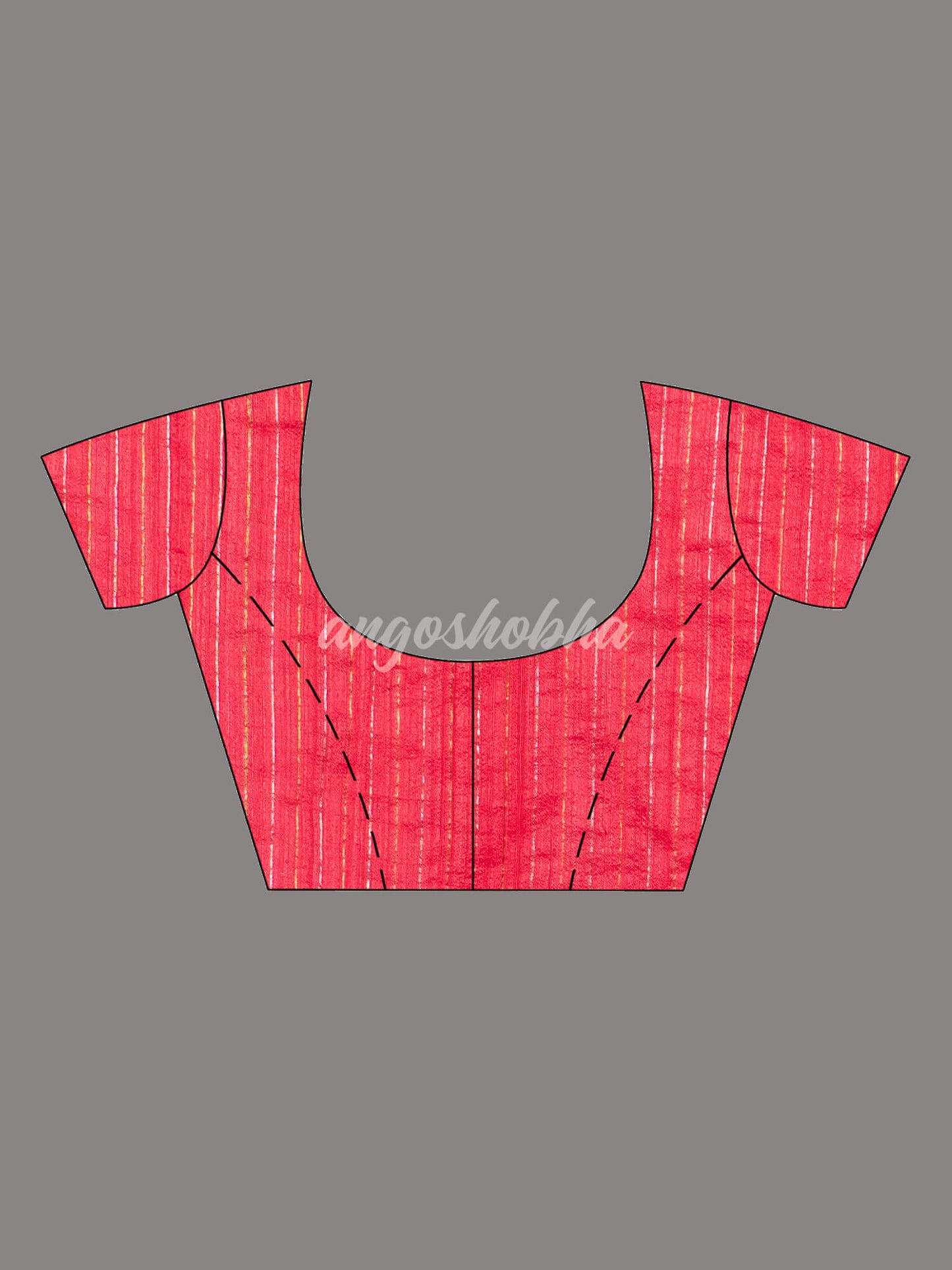 Red Silk Matka Body with Leaves Intricate Design including Silver & Golden Stripes on Check Pallu Handwoven Saree